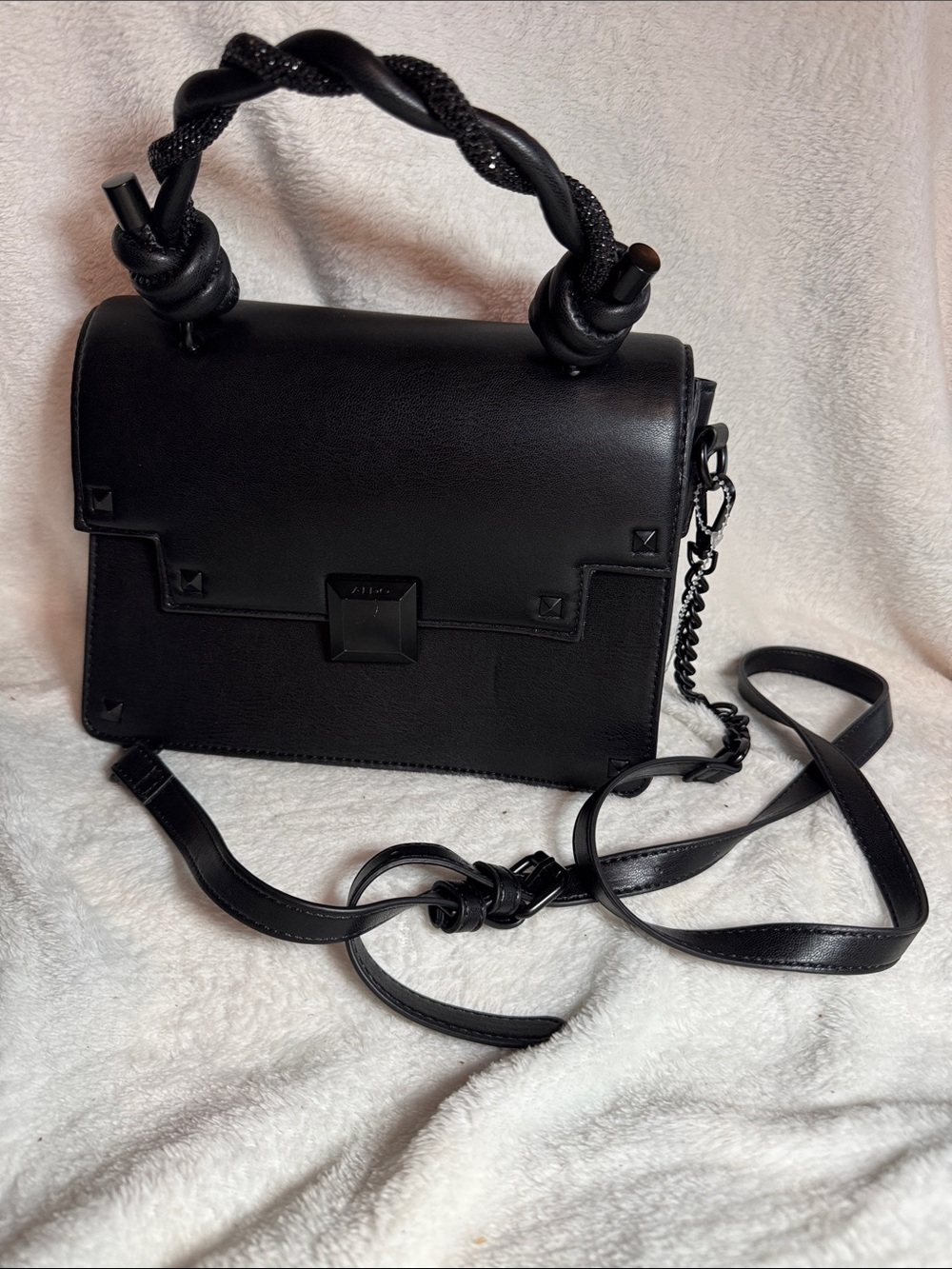 NWT ALDO Aferabethh Black Studded Mini Crossbody Satchel Bag - Excellent Shape